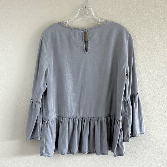 Beach Lunch Lounge Gray Lyocell Boho Ruffle Pullover Blouse Top - Picture 6 of 8